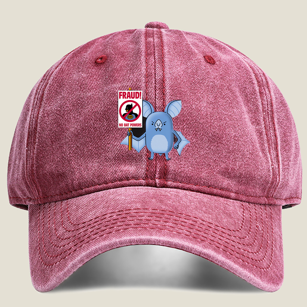 Batman and Bat Creature Protest Fraud - Washed Denim - Baseball Cap