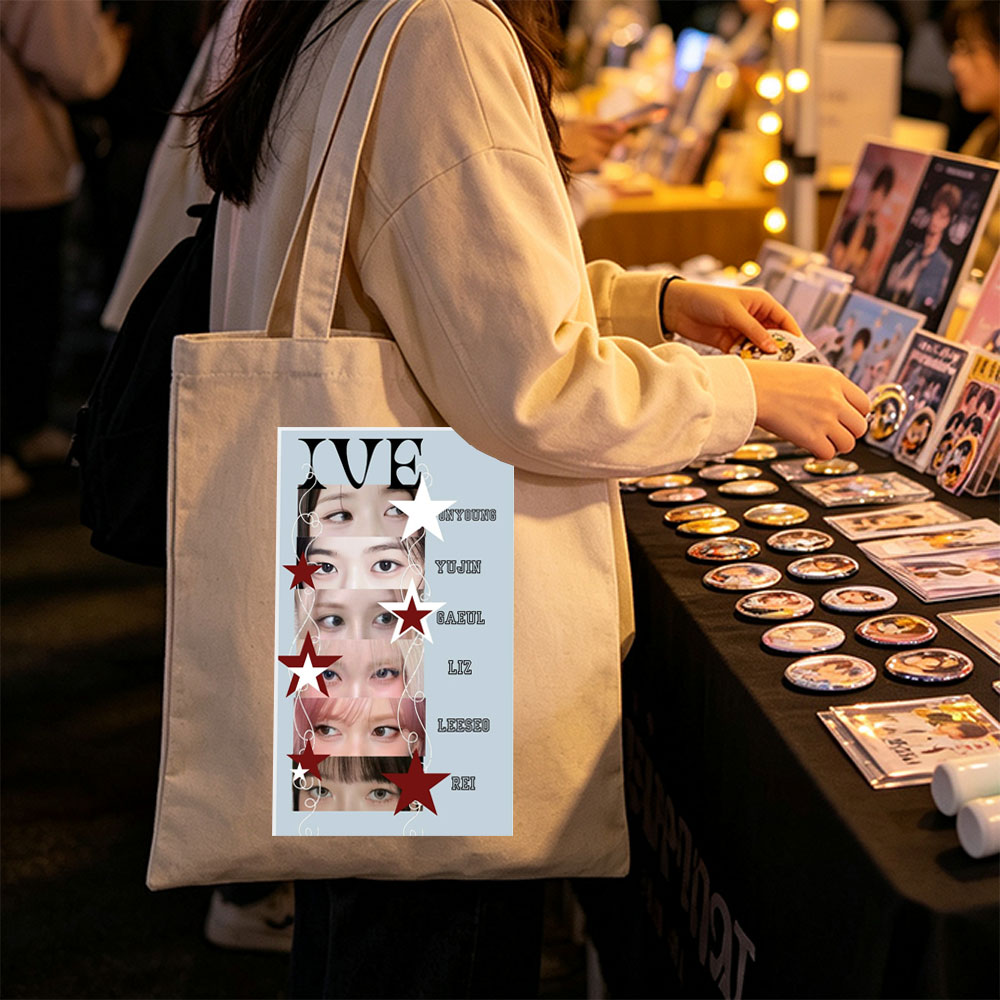 IVE Members Close-Up Eyes Portrait with Stars and Names - Canvas tote bags