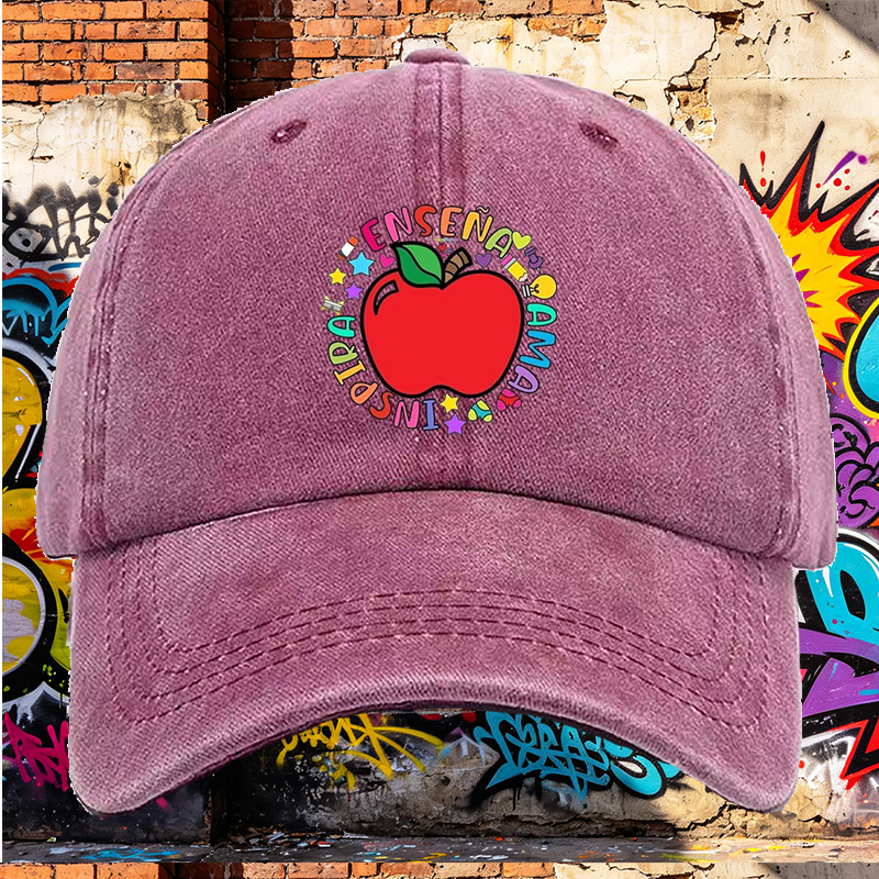 Men's Printed Washed Cap with Colorful Apple and 