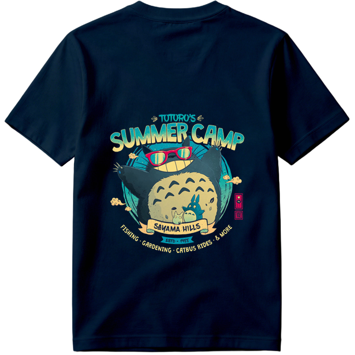 Totoro's Summer Camp: Totoro, Little Totoros, and Catbus in Sakama Hills - Tee