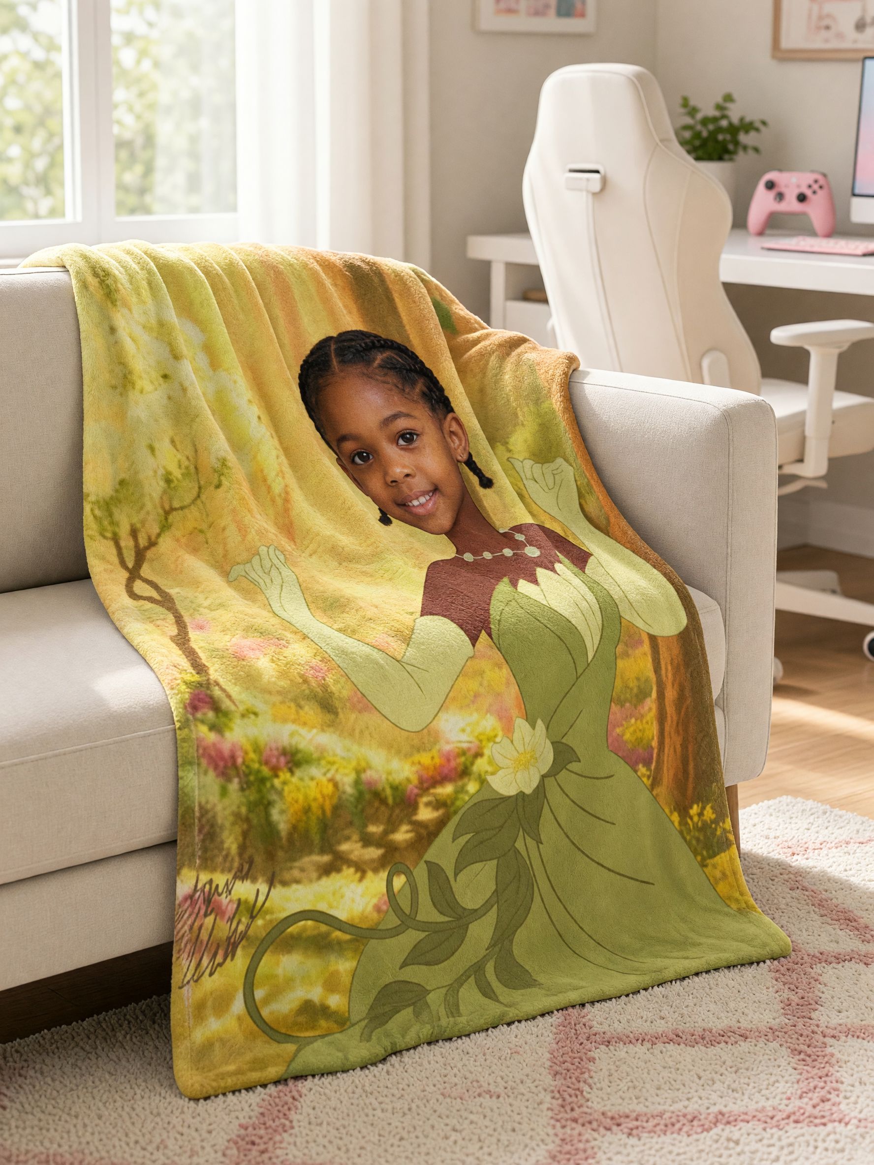Custom Photo Face Blanket Personalized Green Princess Flannel Fleece Throw Soft Bed Cover Ideal Personalized Gift