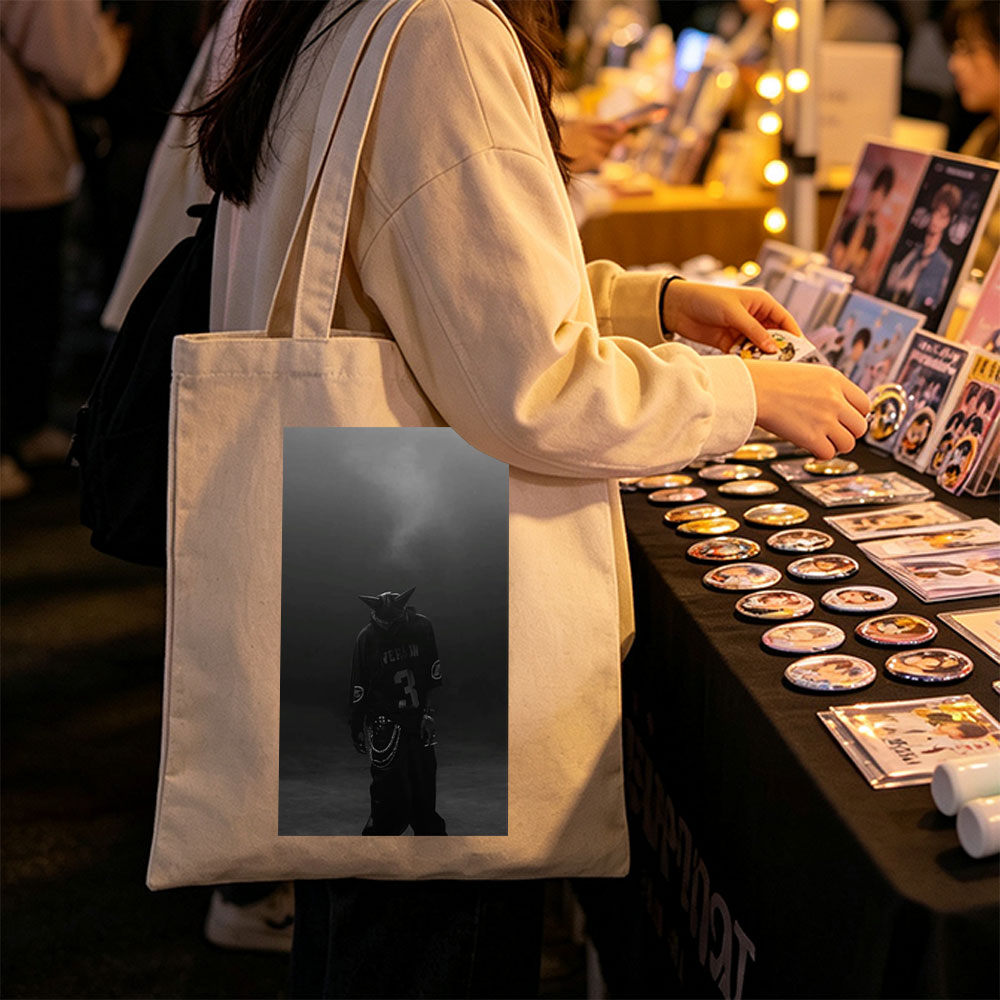 Travis Scott in Dark Atmosphere Wearing Wolf Mask and Black Jersey with Chains - Canvas tote bags
