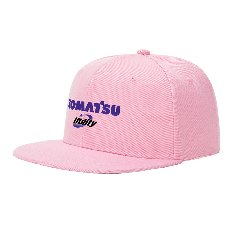 Flat Brim Baseball Cap Komatsu Utility Logo Print Streetwear Underground Skate Style for Basketball Court Skate Park Urban Riders and Rap Artists