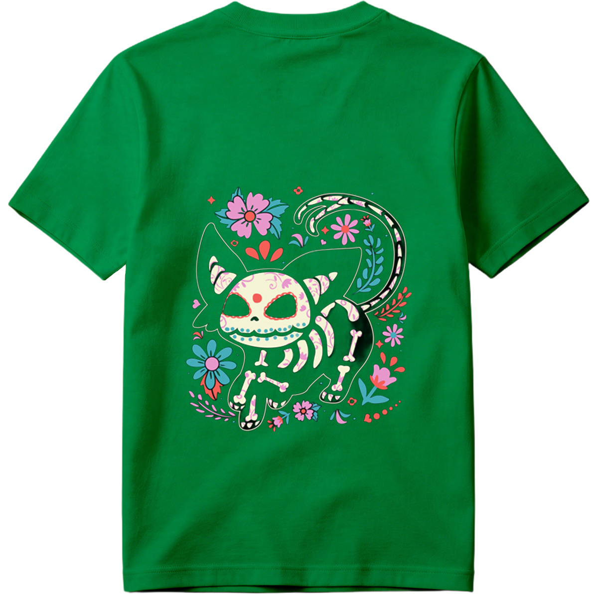 Day of the Dead Cat: Sugar Skull Feline with Floral Design - Tee
