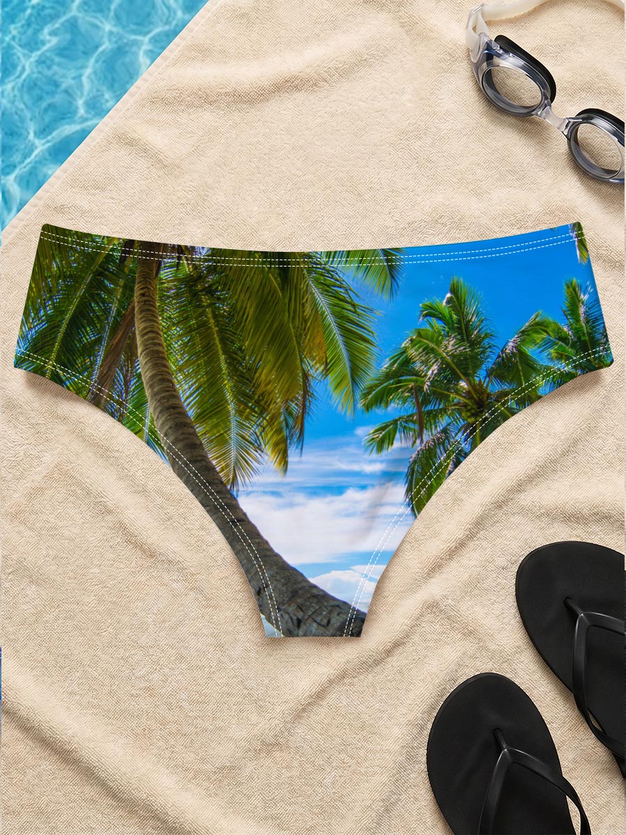 Tropical Beach with Swaying Palm Trees and Crystal Clear Waters -  Men's swim trunks