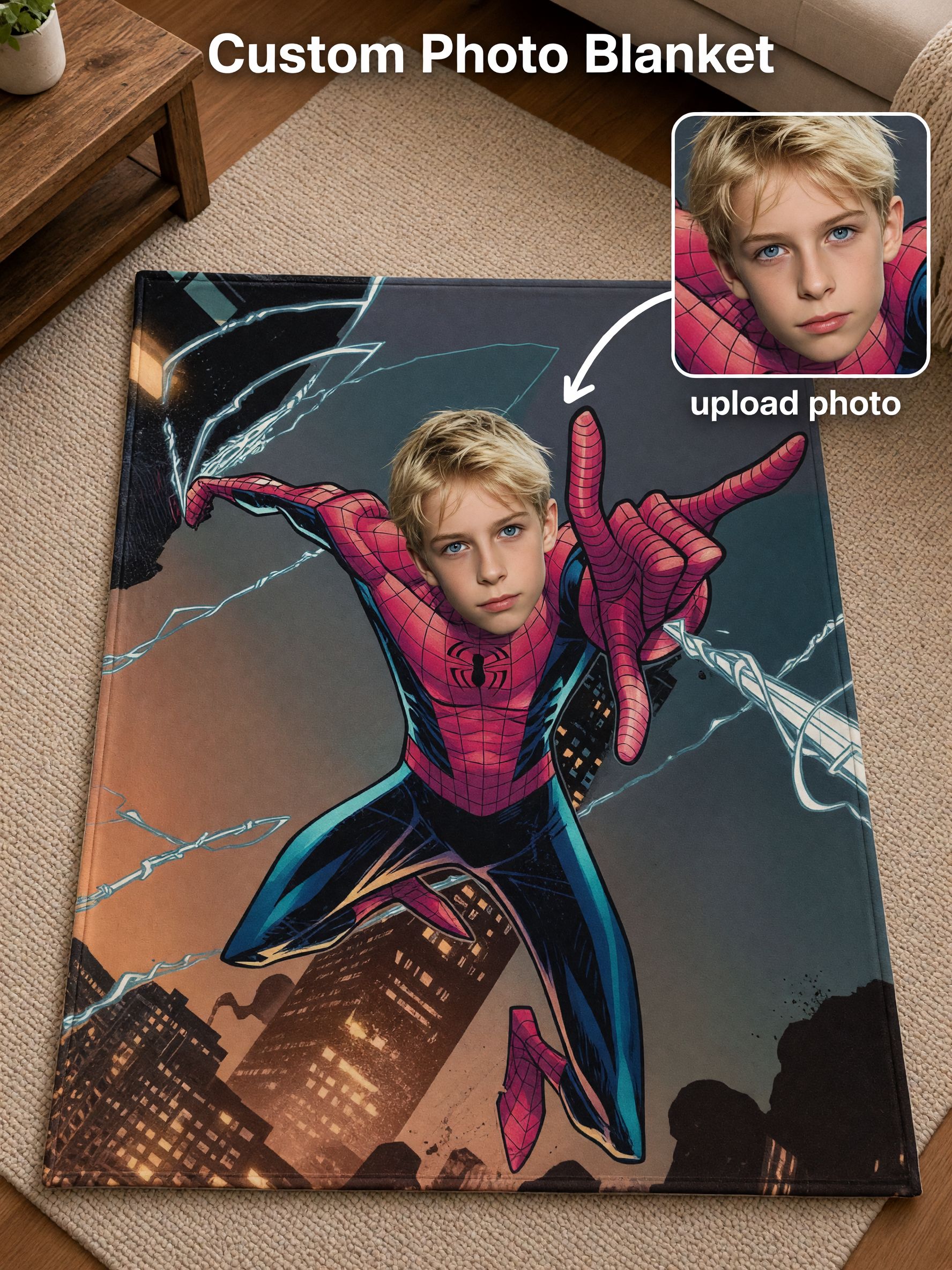 Custom Face Superhero Blanket Personalized Photo Flannel Throw for Kids and Adults Ideal Cozy Keepsake Gift