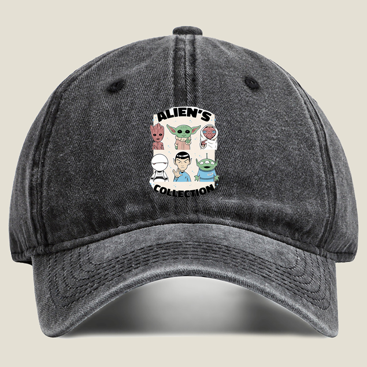 Alien's Collection: Groot, Yoda, Jabba, White Walker, Spock, and Alien - Washed Denim - Baseball Cap