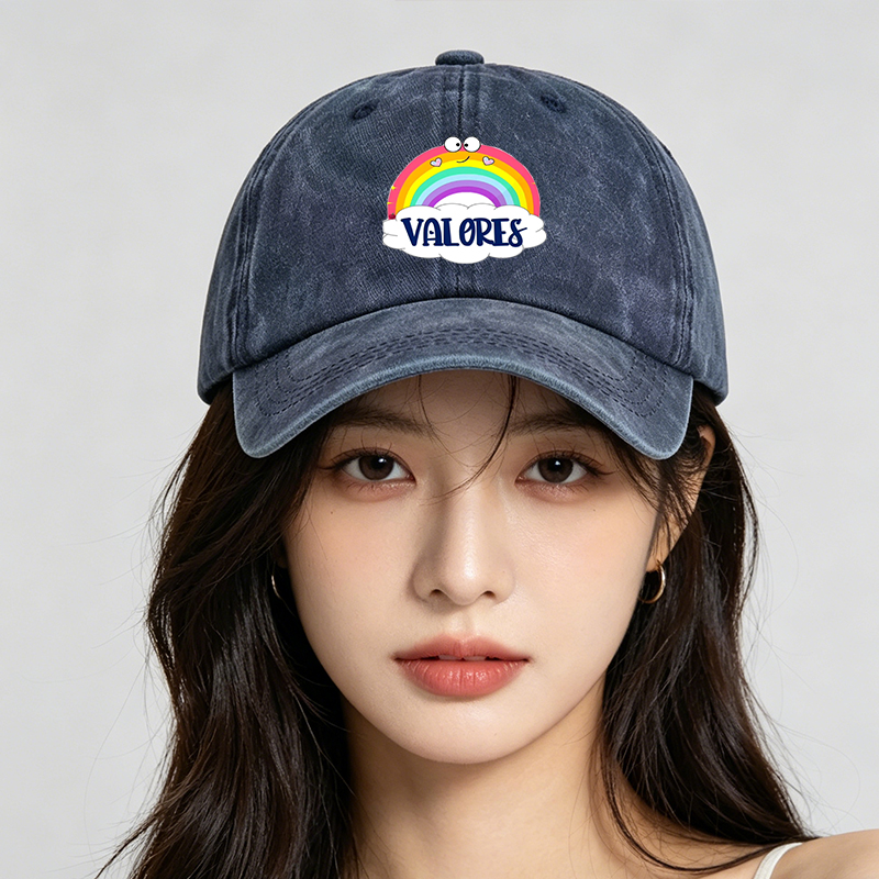 Men's Printed Washed Cap with Rainbow and 