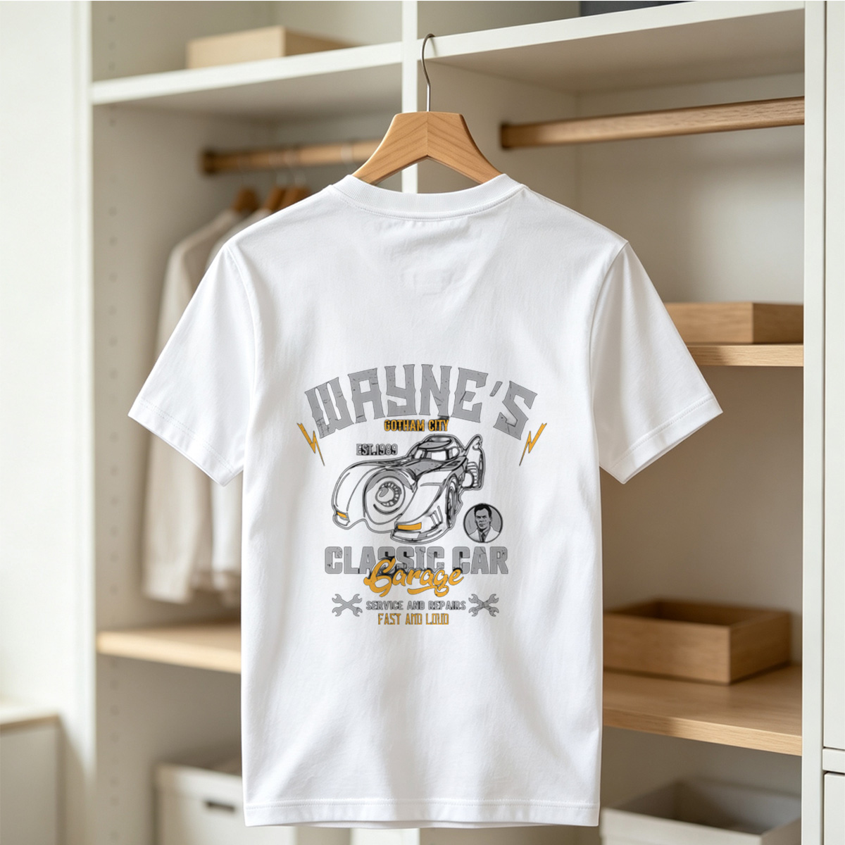 Wayne's Gotham City Classic Car Garage: Batman and Bruce Wayne - Tee