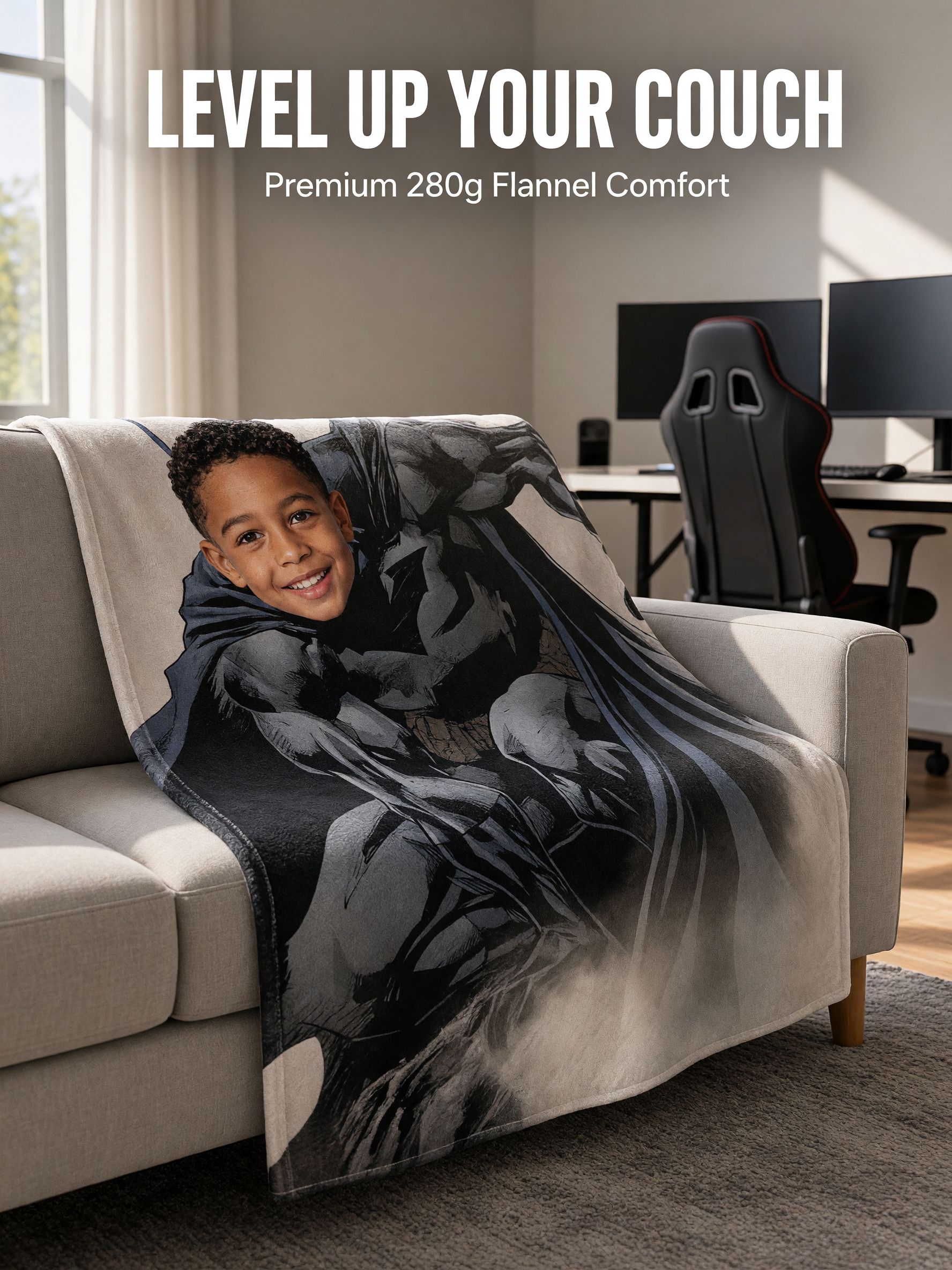 Personalized Superhero Face Photo Blanket Soft Anti-Pilling Flannel Throw Cozy Custom Keepsake Gift for Kids and Teens