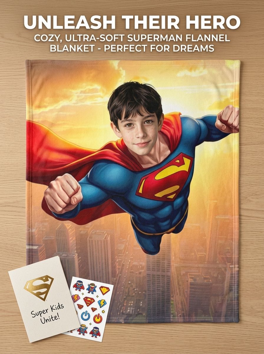 Custom Superhero Photo Face Fleece Blanket Personalized Soft Flannel Throw for Kids Adults Cozy Home Birthday Gift