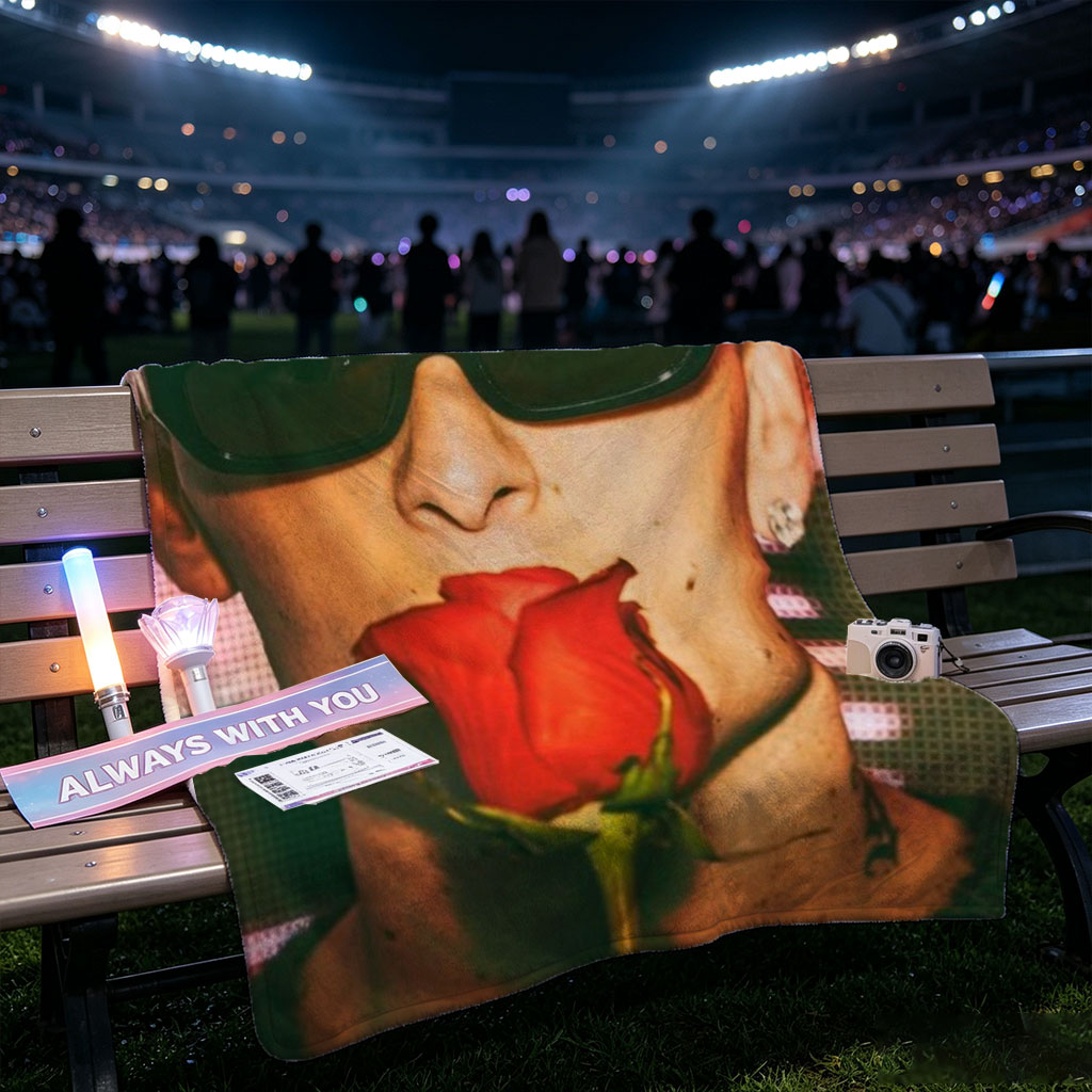Anwar Hadid Holding a Red Rose with Sunglasses on a Digital Background - Blankets