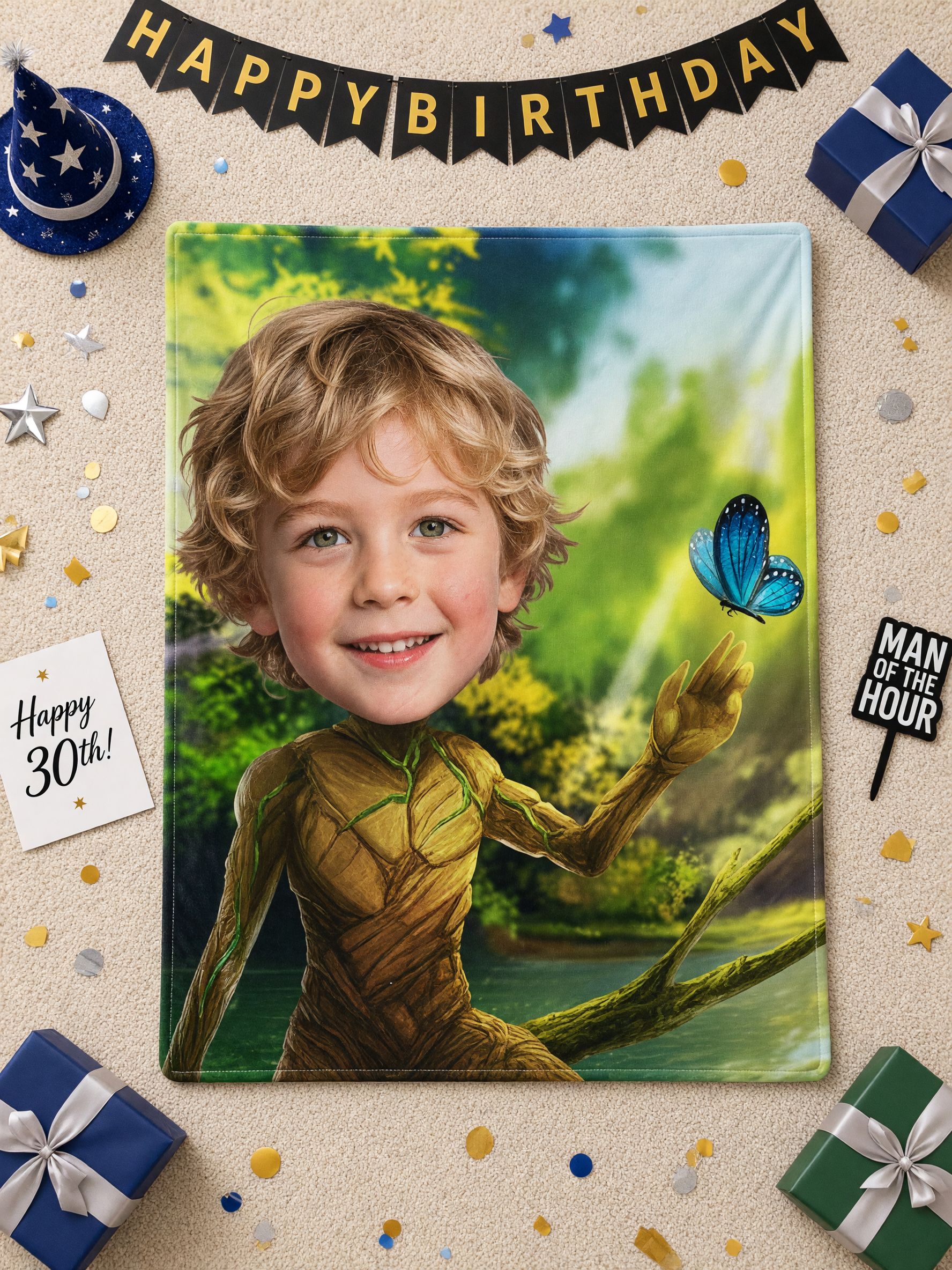 Custom Face Photo Blanket Personalized Forest Fantasy Flannel Throw Ultra Soft Bed Couch Wrap Ideal Personalized Gift