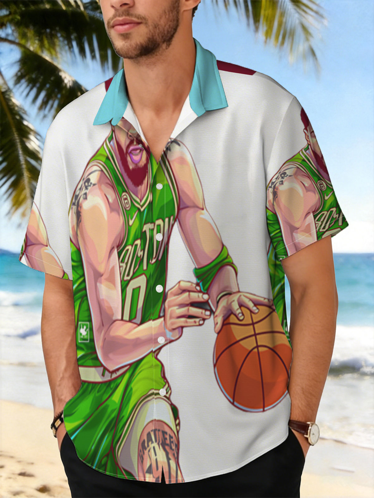 Jayson Tatum in Celtics Jersey Dribbling Basketball -  Shirt