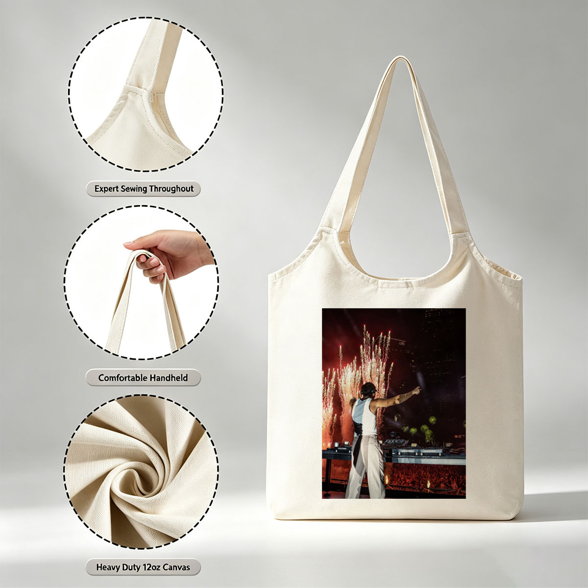 Martin Garrix Live Performance with Fireworks and Crowd at Nighttime Concert - Canvas shoulder bags/