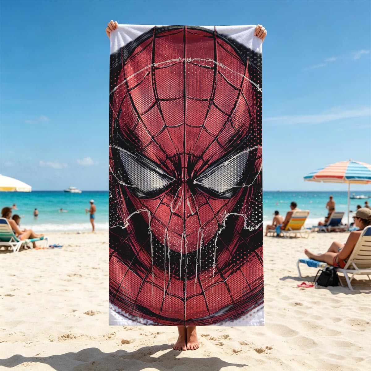 Spider-Man: Iconic Hero in Red and Black Mask Design - Beach towels