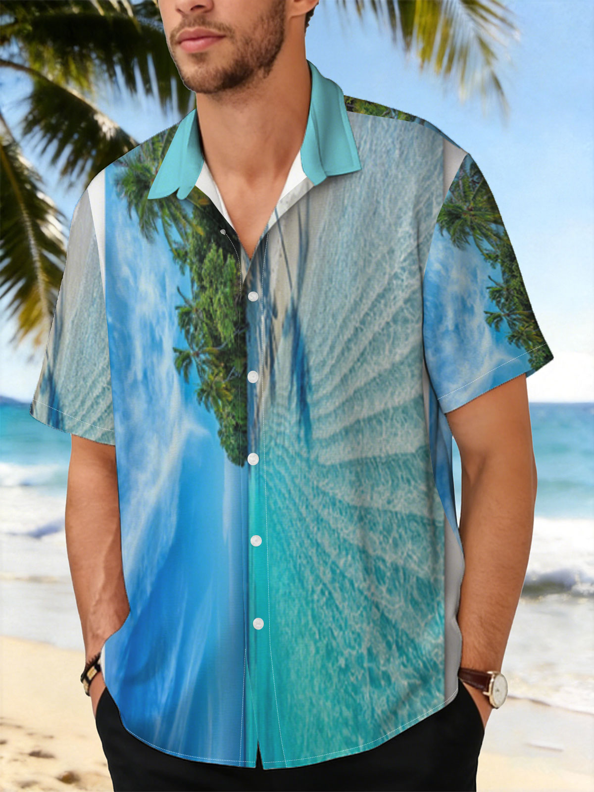 Tropical Beach with Crystal Clear Water and Palm Trees -  Shirt