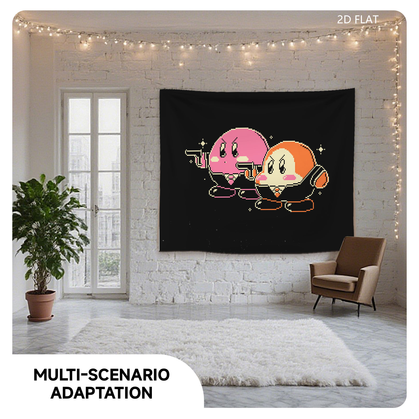 Kirby and Waddle Dee in Pixel Art Style - Tapestry