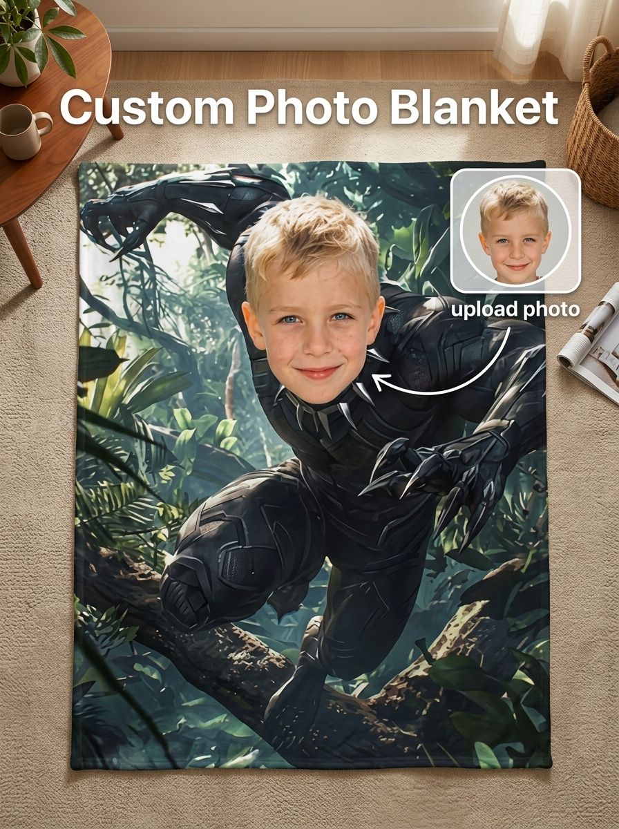 Personalized Superhero Face Blanket Custom Photo Flannel Fleece Throw Skin Friendly Anti Pilling Cozy Birthday Gift