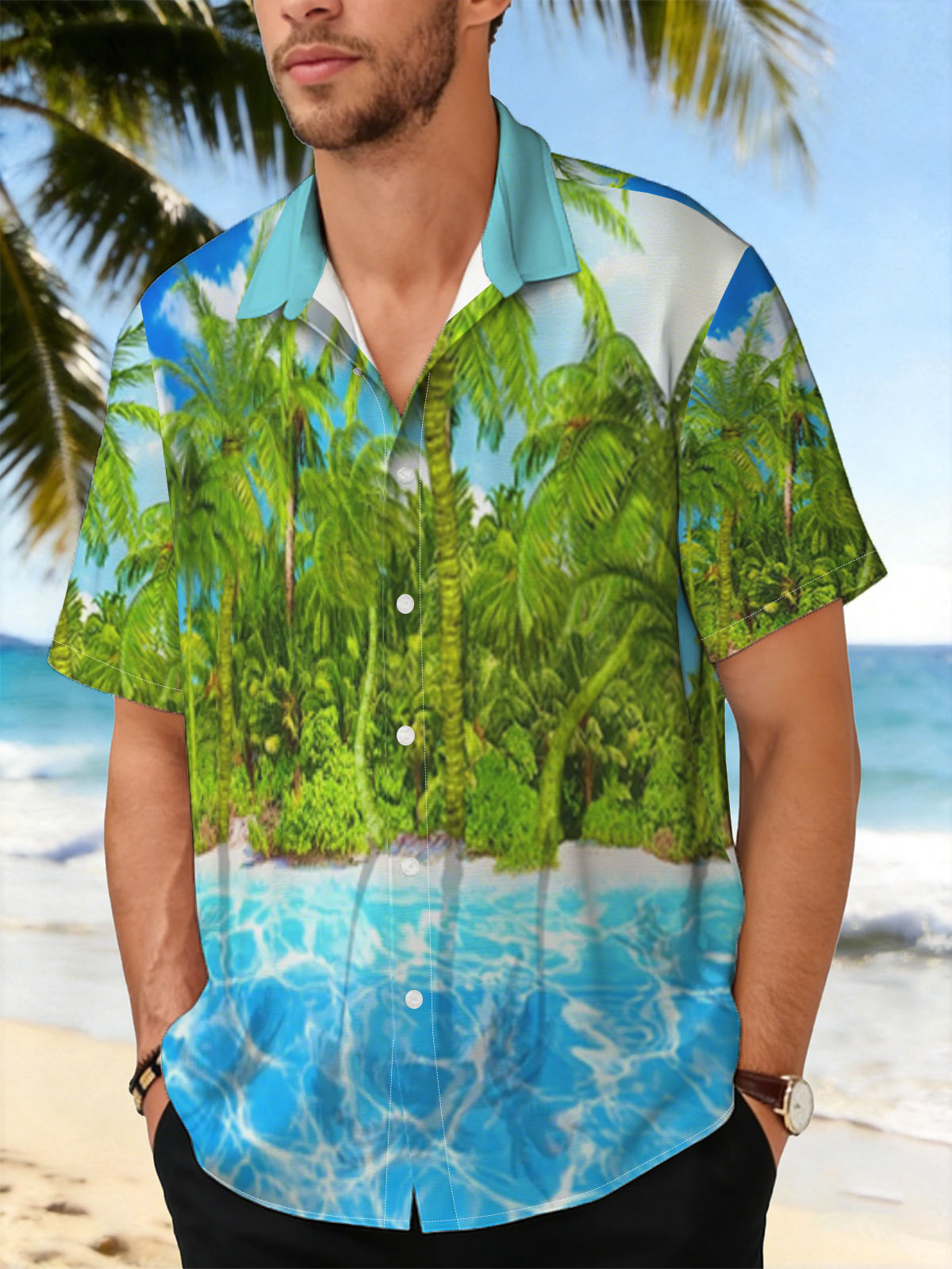Tropical Paradise with Palm Trees and Crystal Clear Water -  Shirt