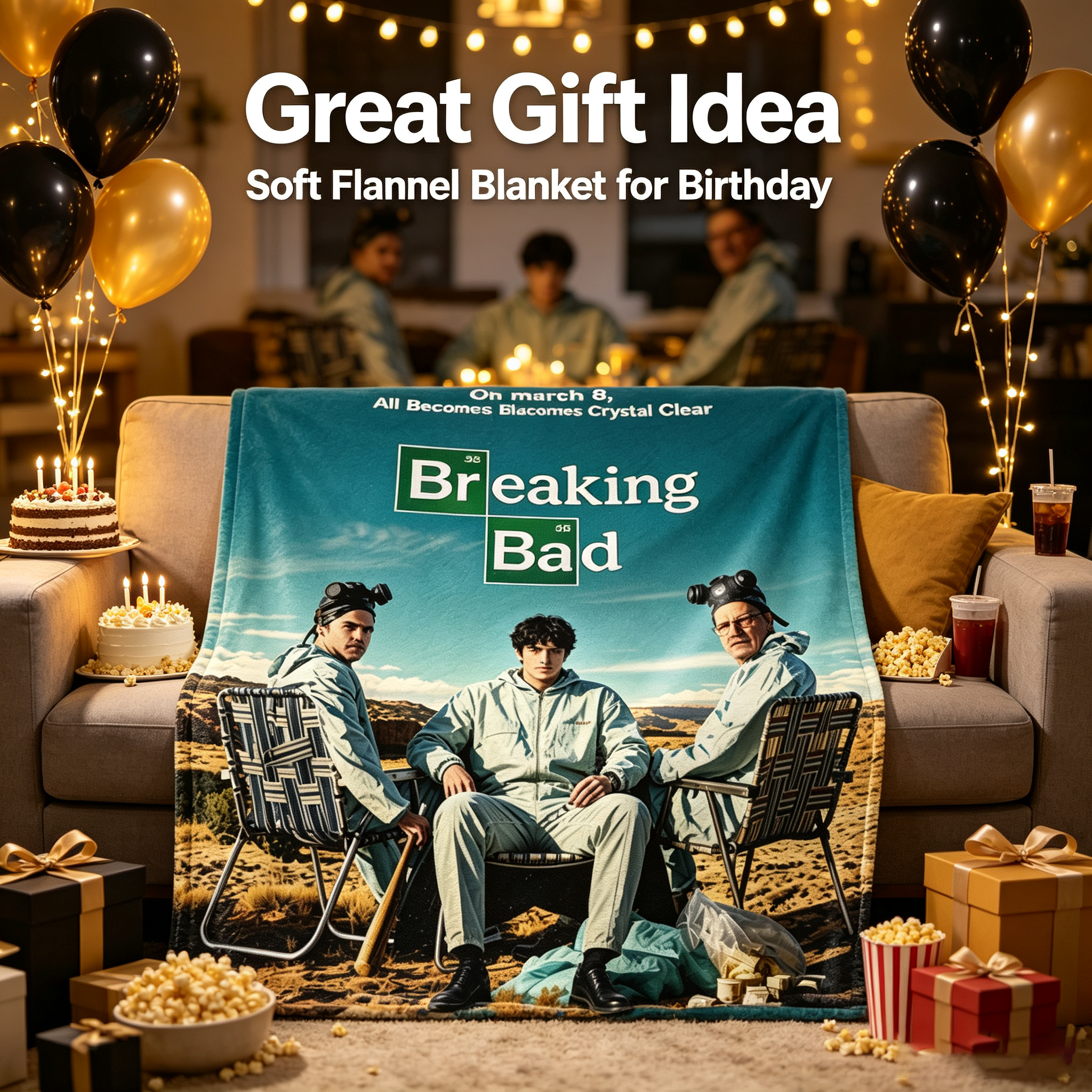 Custom Face Blanket Breaking Bad TV Show Flannel Blanket for Couch or Bedding Gift Idea for Fans