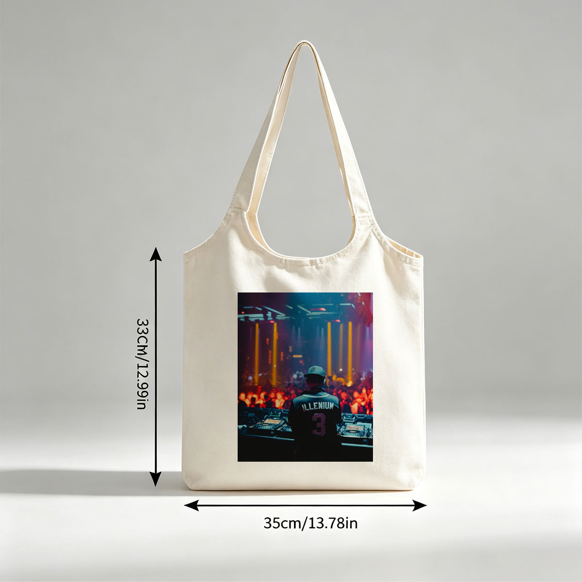 Illenium Live Performance at a Vibrant Music Festival with Crowd and DJ Setup - Canvas shoulder bags/