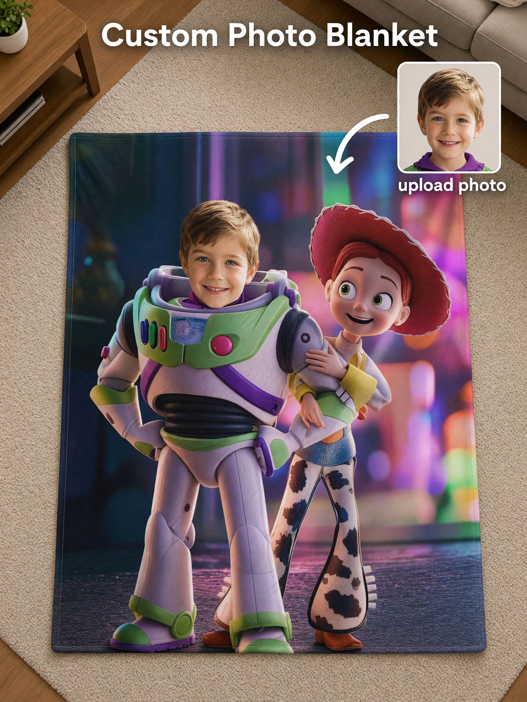 Personalized Photo Face Flannel Blanket Ultra Soft Cozy Warm Throw Custom Character Keepsake Gift for Kids Family