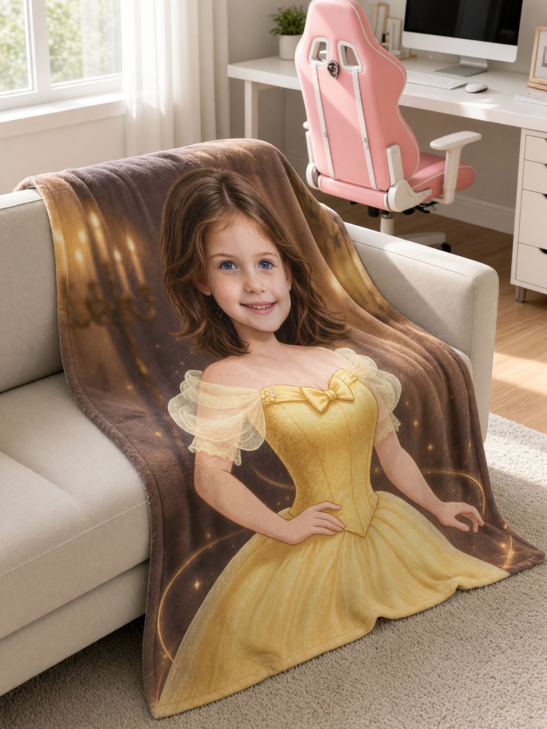 Custom Face Blanket Personalized Fairy Tale Princess Portrait Ultra Soft Flannel Throw for Bed Couch Ideal Keepsake Gift