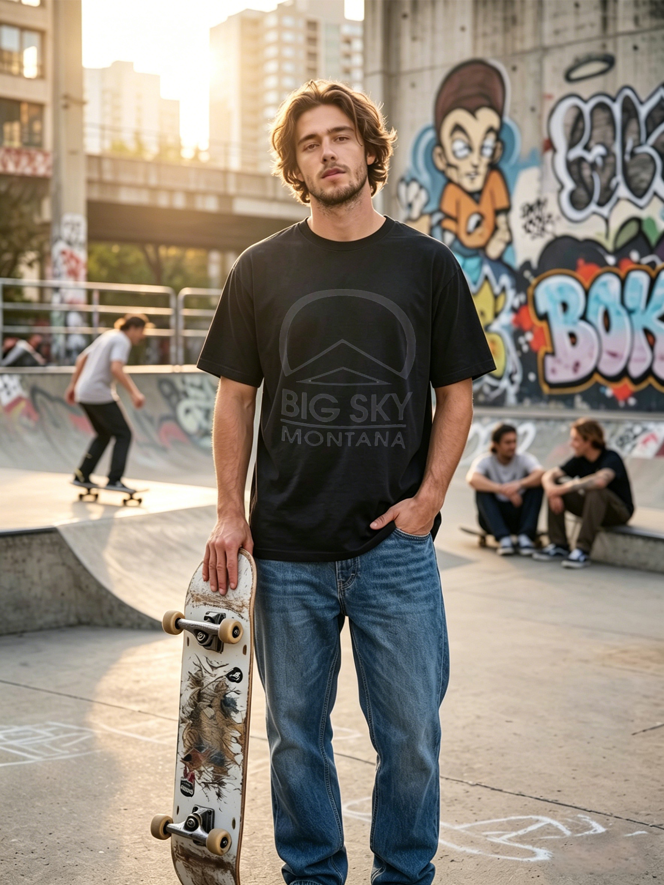 Men's Big Sky Montana Mountain Logo Print T-Shirt Casual Round Neck Lightweight Breathable Summer Short Sleeve Tee for Outdoor Adventures and Everyday Wear Adults