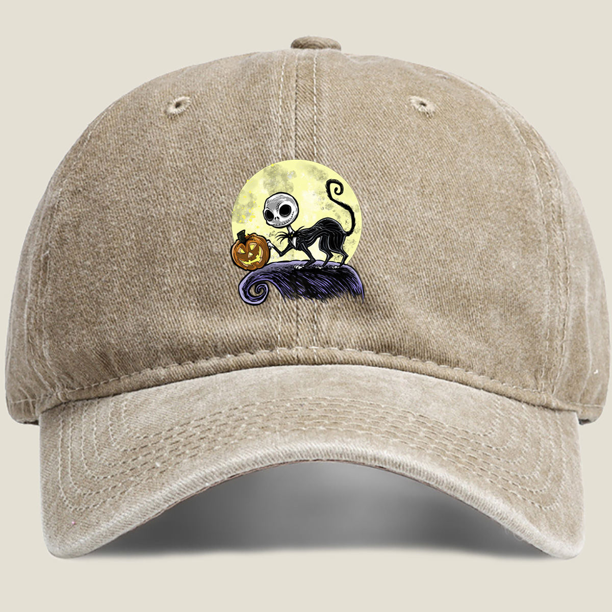 Jack Skellington and Pumpkin Moon - Washed Denim - Baseball Cap
