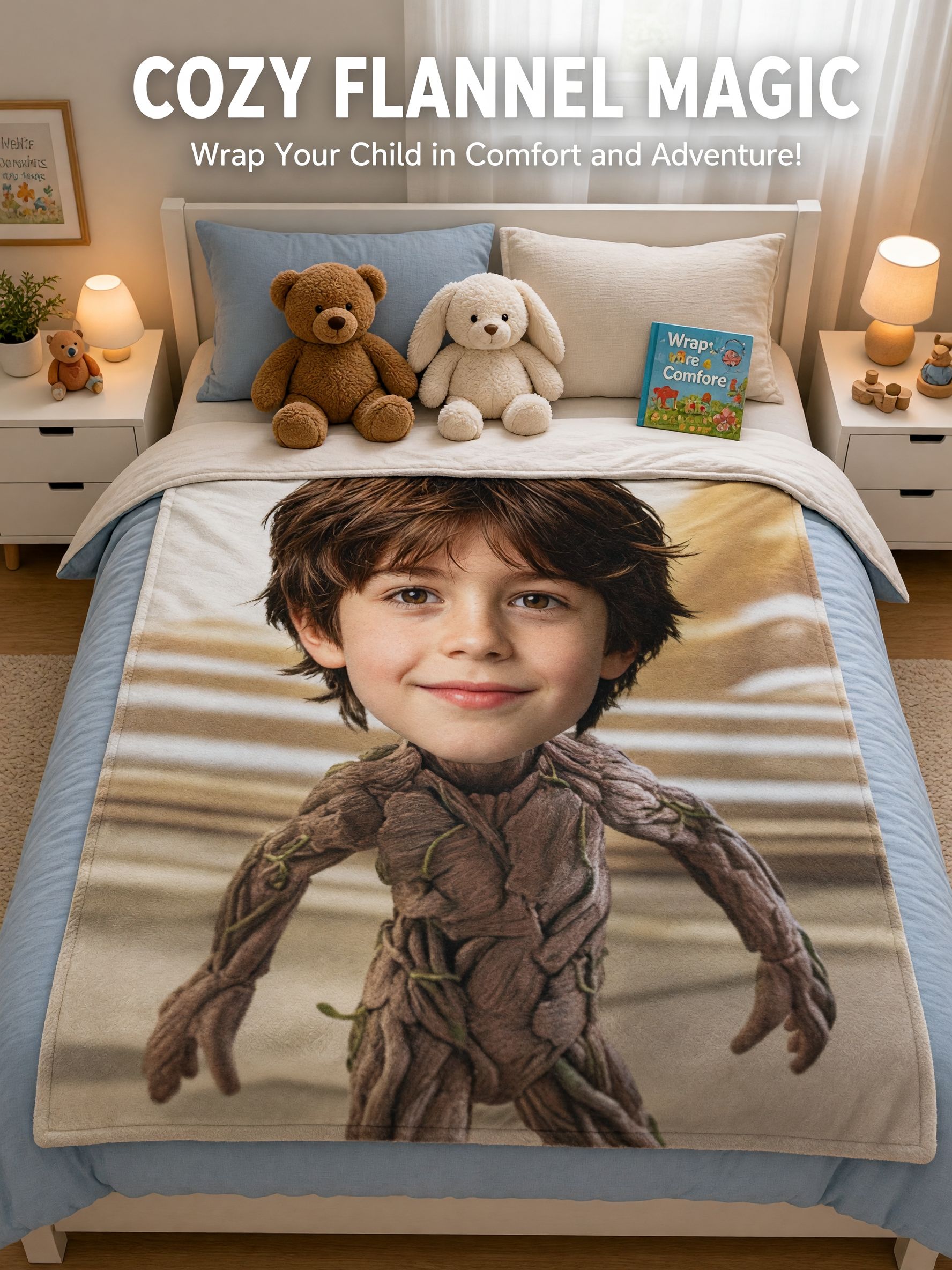 Personalized Custom Face Photo Flannel Throw Blanket Ultra Soft Anti Pilling Plush Keepsake Gift for Bed Couch Travel