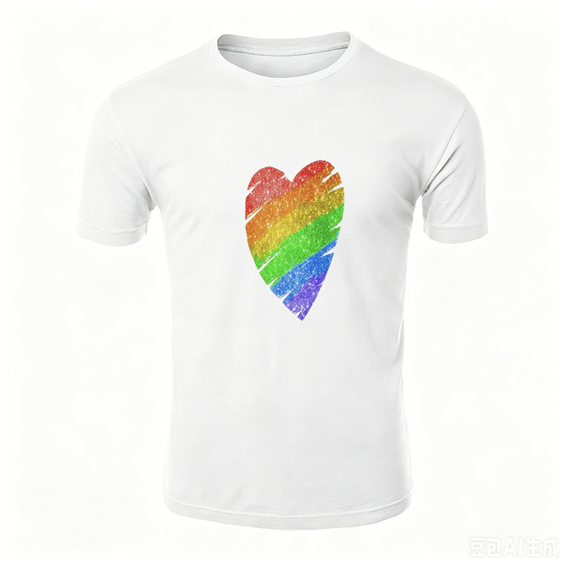 Unisex Classic T-Shirt Rainbow Heart Glitter Print Design Unisex Classic T-Shirt for Pride Events LGBTQ+ Community Casual Wear for Adults