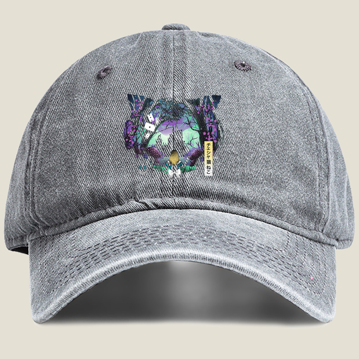 Alice in Wonderland: Cheshire Cat and Alice - Washed Denim - Baseball Cap