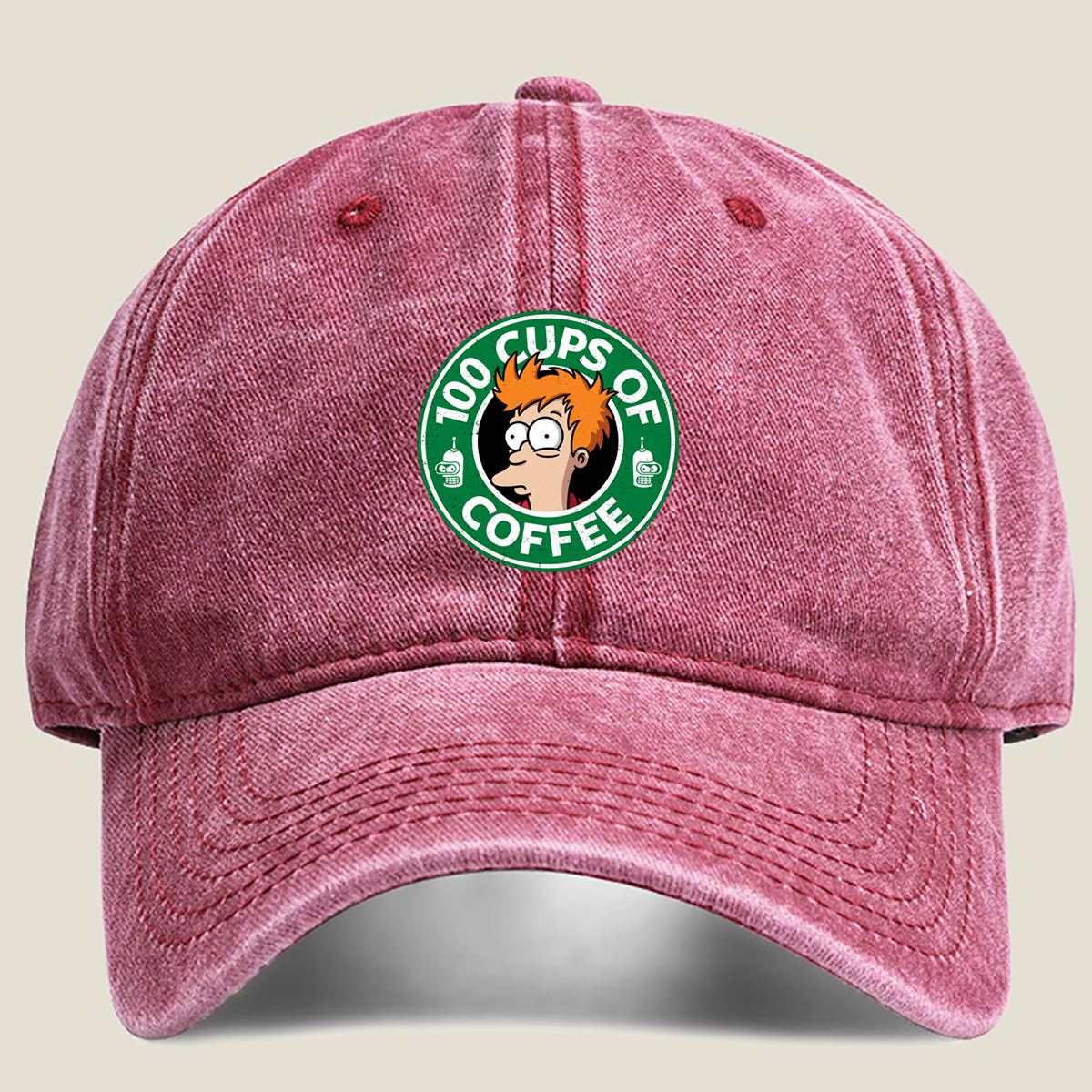 Futurama: Fry and Bender - 100 Cups of Coffee - Washed Denim - Baseball Cap
