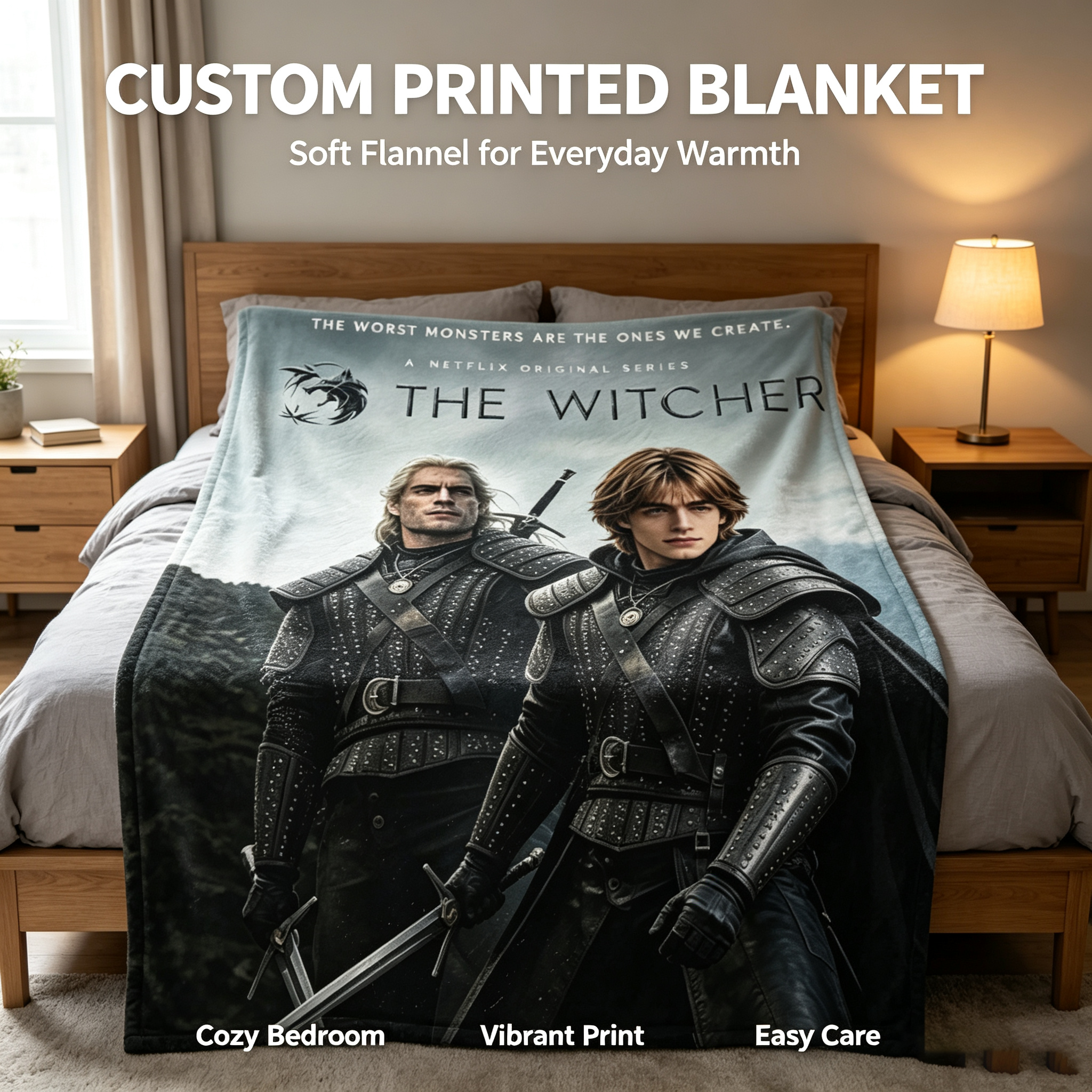 Custom Face Blanket The Witcher Flannel Blanket for Fans of the Netflix Series – Perfect Gift for Fantasy Lovers and Cosplay Enthusiasts