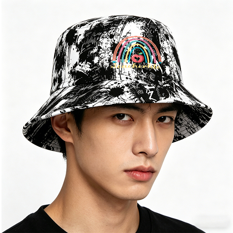 Unisex Classic Graffiti Bucket Hat with Rainbow Apple and #teacherlife Print | Stylish Sun Protection Hat for Teachers, Outdoor Activities, and Everyday Wear | Perfect Gift for Educators and Teaching Enthusiasts