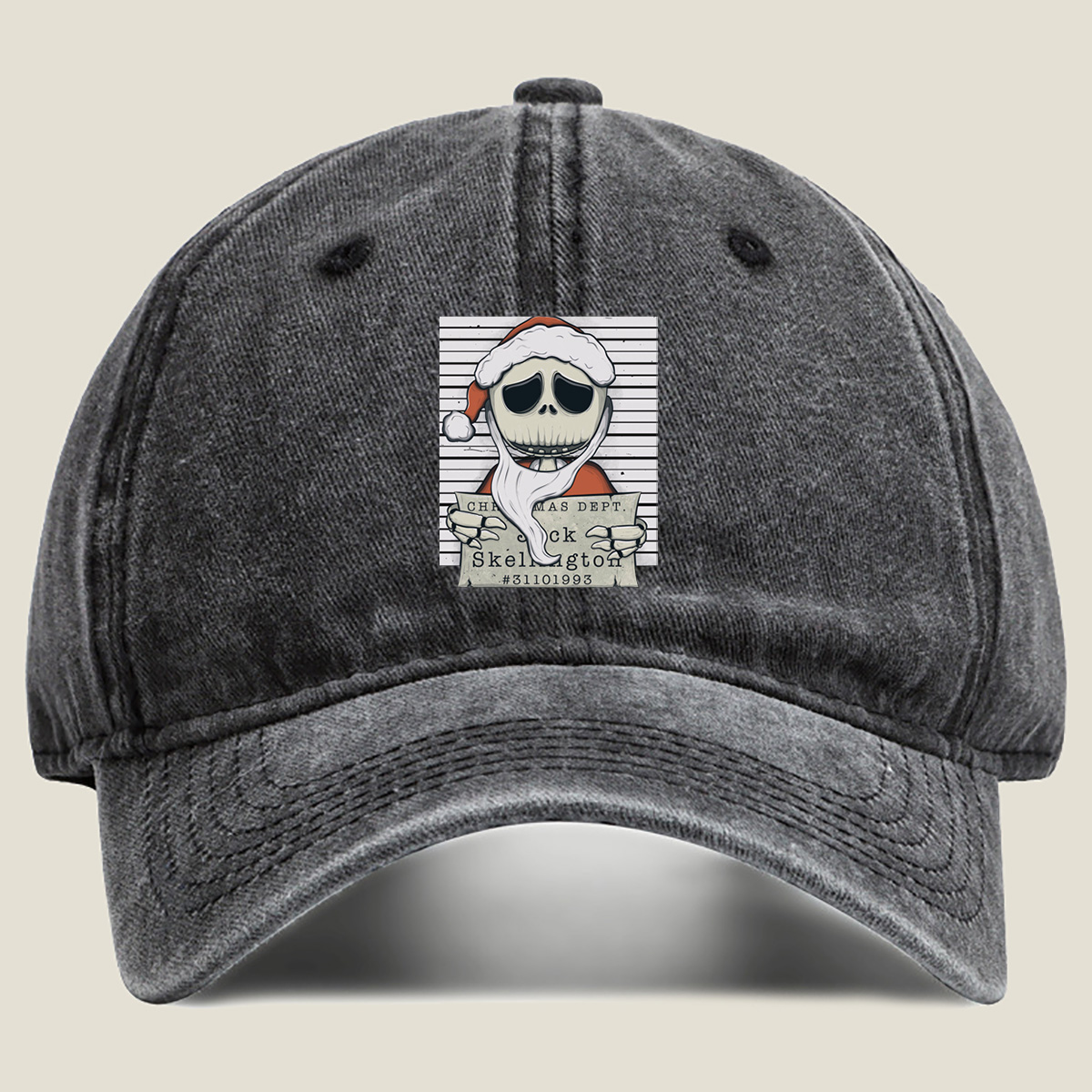 Jack Skellington Christmas Dept Mugshot - Washed Denim - Baseball Cap