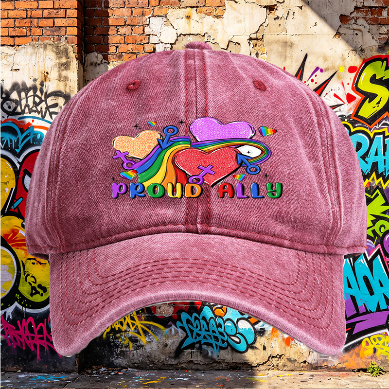 Unisex Classic Washed Cap with Rainbow Hearts and 