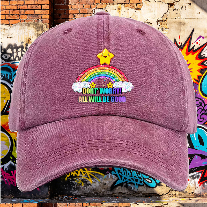 Men's Printed Washed Cap Rainbow Star Design 
