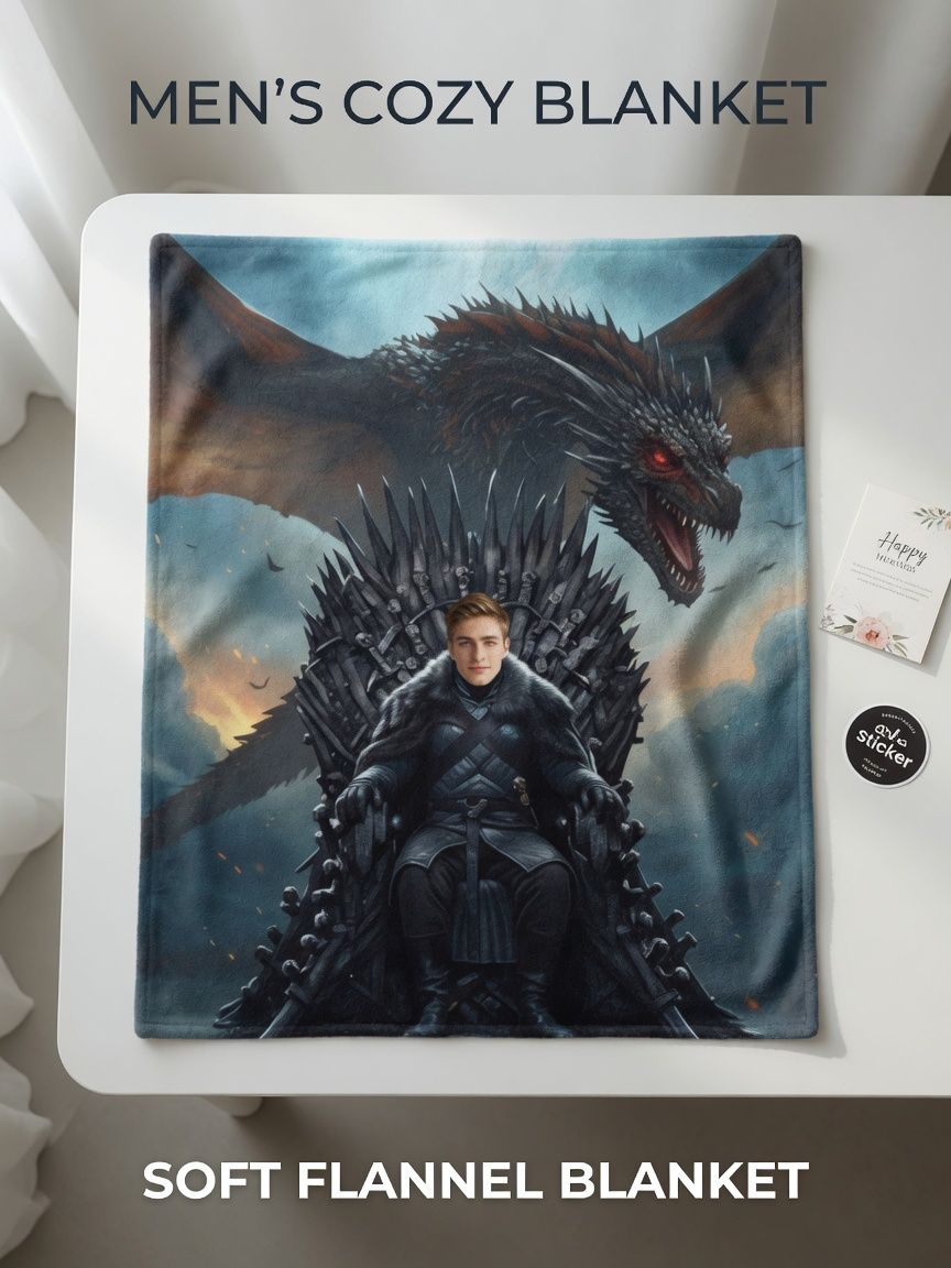 Custom Photo Blanket Personalized Face Flannel Throw Ultra Soft Fleece Couch Travel Keepsake Gift for Fantasy Fans