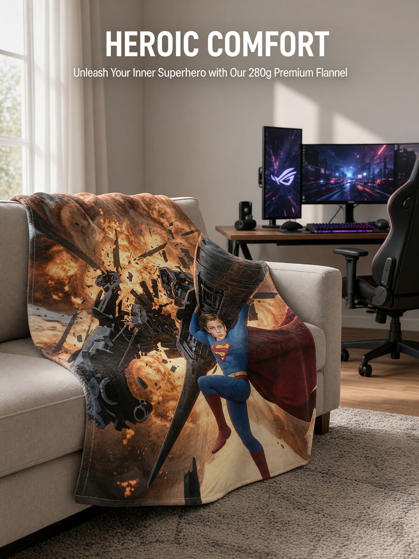Custom Face Photo Blanket Superhero Flannel Throw Soft Anti-Pilling Fleece Bed Couch Cover Ideal Personalized Gift