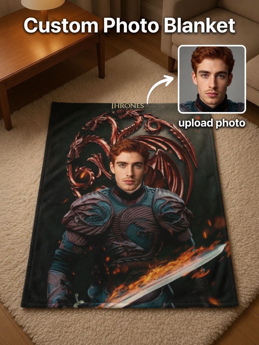 Custom Photo Face Flannel Blanket, Ultra Soft Anti-Pilling Personalized Dragon Warrior Throw, Ideal Keepsake Gift