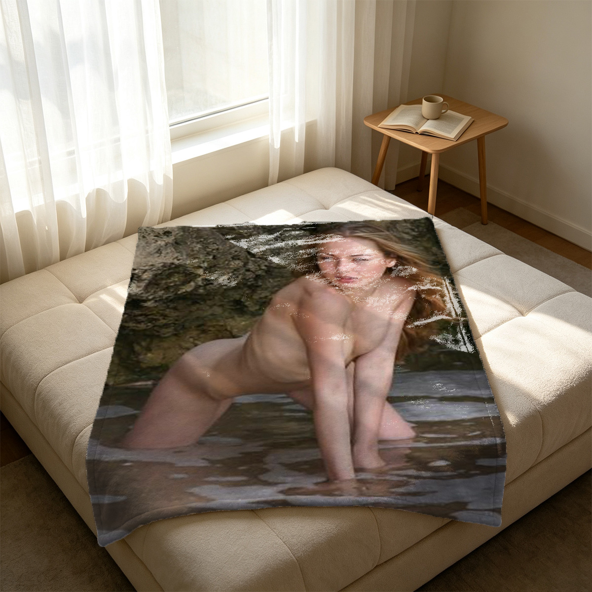 Japanese Beauty in Bathtub Nude with White Towel - Blanket