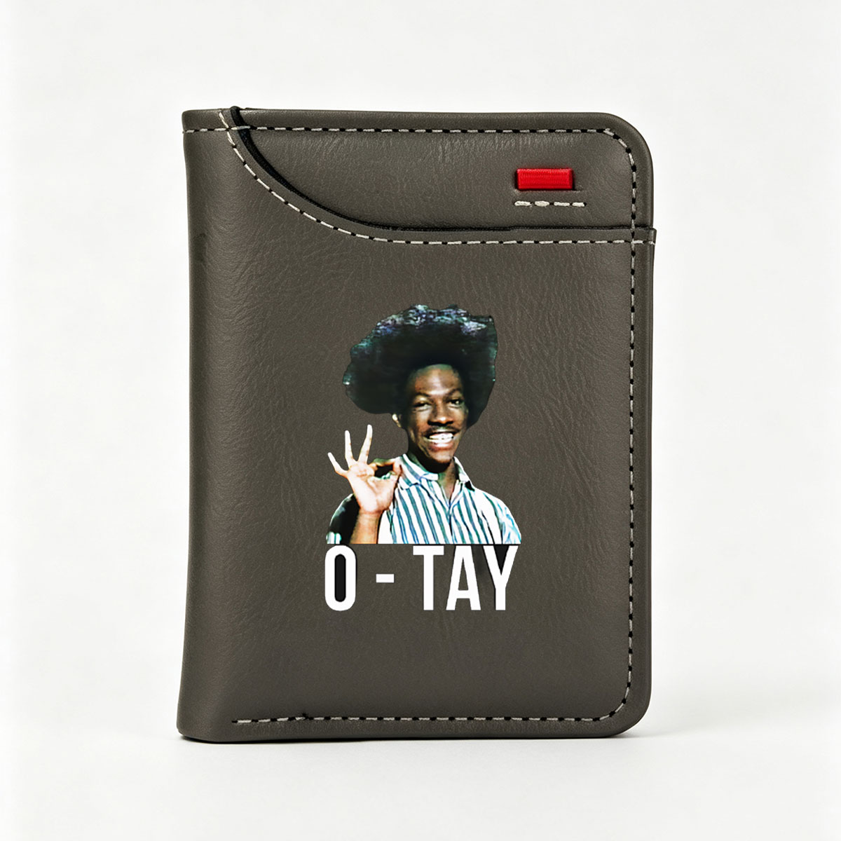 O-Tay: A Man with Afro and OK Gesture in Striped Shirt - Vertical Style Wallet