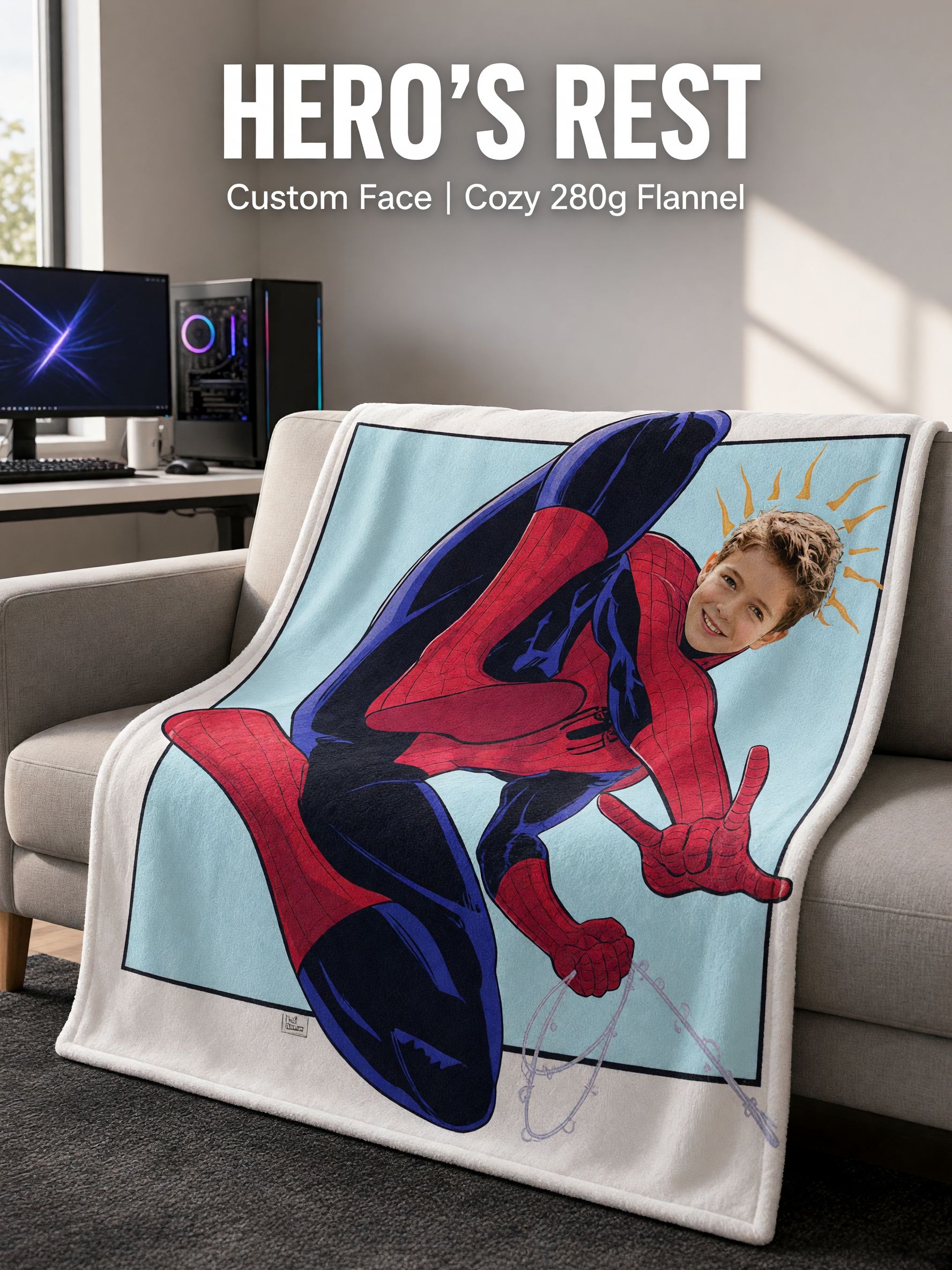 Personalized Superhero Face Photo Blanket Custom Ultra Soft Flannel Throw Cozy Bed Sofa Keepsake Gift