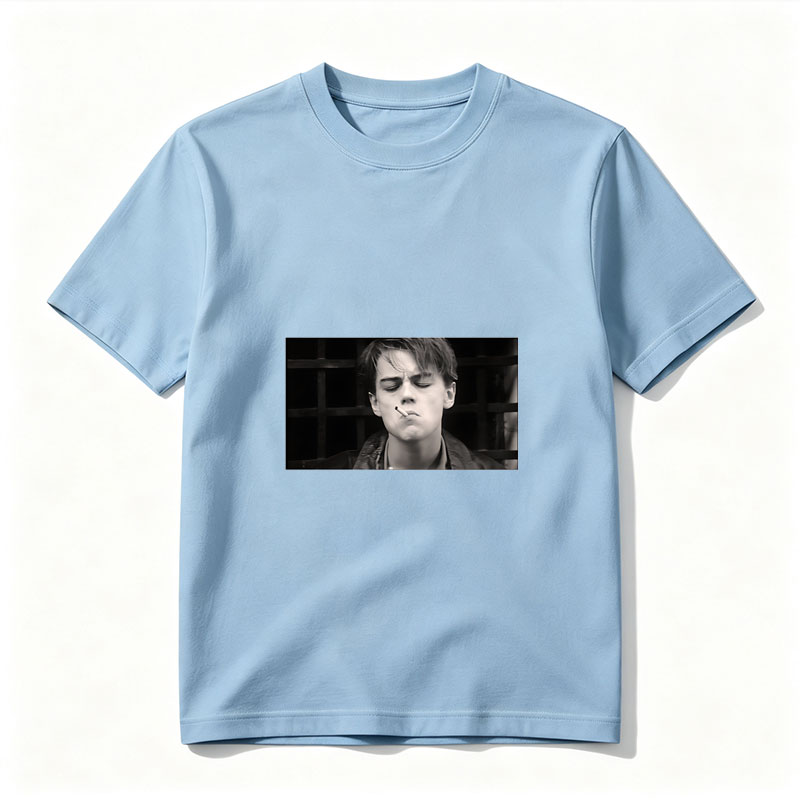 Leonardo DiCaprio smoking a cigarette in a black and white scene - Tee