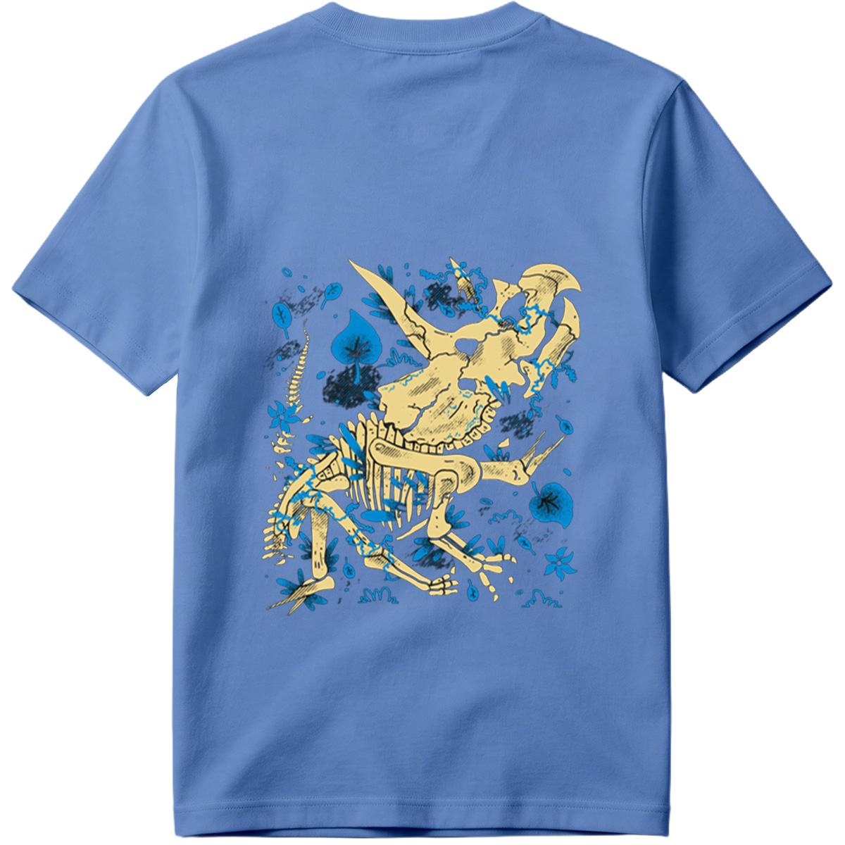 Triceratops Skeleton with Blue Leaves - Tee
