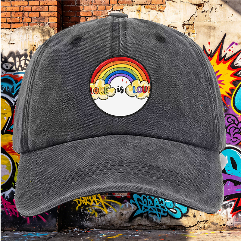 Men's Printed Washed Cap with Rainbow Love is Love Design, Casual Round Brim Lightweight Summer Hat for Outdoor Activities, Perfect for Adults Seeking Comfortable and Stylish Headwear