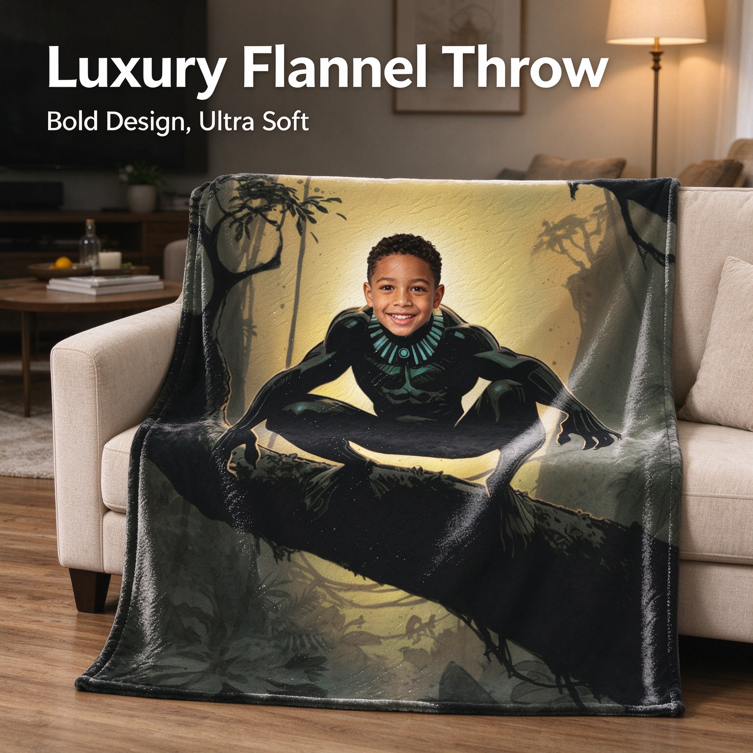 Custom Face Superhero Flannel Blanket, Personalized Photo Plush Fleece Throw for Kids and Family, Ultra Soft Warm