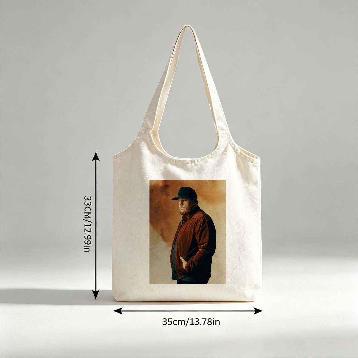 Luke Combs in a Studio Portrait Wearing a Brown Corduroy Jacket and Black Cap - Canvas shoulder bags/